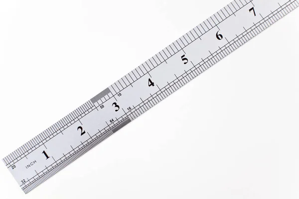 Metric Imprial Steel Ruler Isolated White — 图库照片