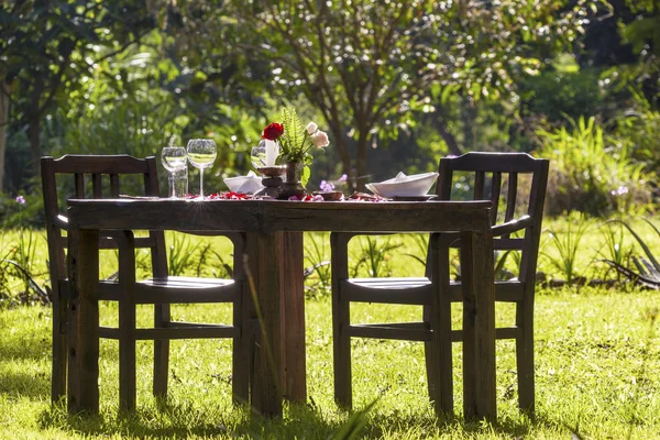 Picnic Table Cup Tea Glass Wine — Foto de Stock