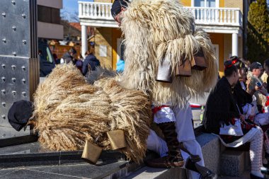 Hungary Mohacs Feb 23, 2020: Participants at the Buso walking festival-ending the day before Ash Wednesday. People wearing traditional masks include folk music, masquerading, parades and dancing.