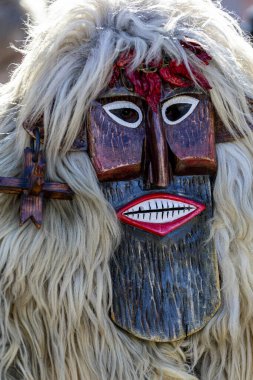 Hungary Mohacs Feb 23, 2020: Participants at the Buso walking festival-ending the day before Ash Wednesday. People wearing traditional masks include folk music, masquerading, parades and dancing.