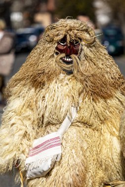 Hungary Mohacs Feb 23, 2020: Participants at the Buso walking festival-ending the day before Ash Wednesday. People wearing traditional masks include folk music, masquerading, parades and dancing.
