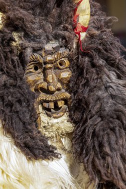 Hungary Mohacs Feb 23, 2020: Participants at the Buso walking festival-ending the day before Ash Wednesday. People wearing traditional masks include folk music, masquerading, parades and dancing.