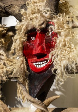 Hungary Mohacs Feb 23, 2020: Participants at the Buso walking festival-ending the day before Ash Wednesday. People wearing traditional masks include folk music, masquerading, parades and dancing.