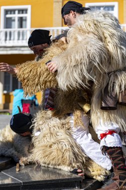 Hungary Mohacs Feb 23, 2020: Participants at the Buso walking festival-ending the day before Ash Wednesday. People wearing traditional masks include folk music, masquerading, parades and dancing.