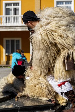 Hungary Mohacs Feb 23, 2020: Participants at the Buso walking festival-ending the day before Ash Wednesday. People wearing traditional masks include folk music, masquerading, parades and dancing.