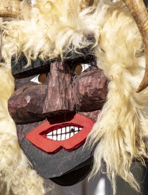 Hungary Mohacs Feb 23, 2020: Participants at the Buso walking festival-ending the day before Ash Wednesday. People wearing traditional masks include folk music, masquerading, parades and dancing.