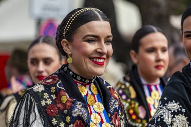 Hungary Mohacs Feb 23, 2020: Participants at the Buso walking festival-ending the day before Ash Wednesday. People wearing traditional masks include folk music, masquerading, parades and dancing.