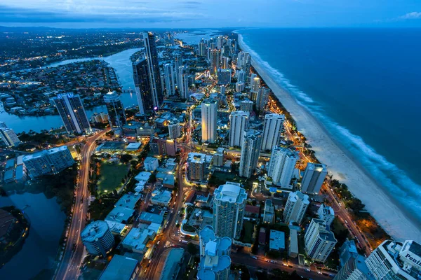 Pohled Zlaté Pobřeží Město Noci Queensland Austrálie — Stock fotografie