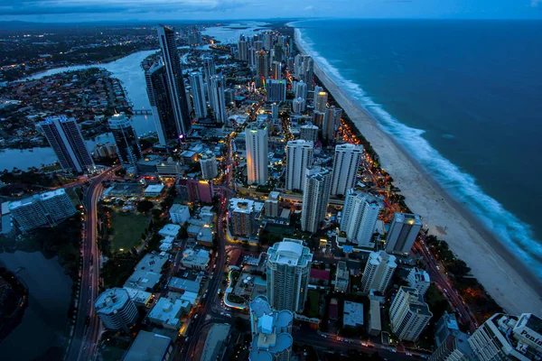 Vista Ciudad Gold Coast Por Noche Queensland Australia —  Fotos de Stock