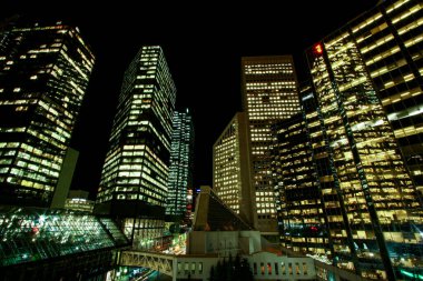 Calgary şehir merkezi, gece gökyüzü, Alberta, Kanada