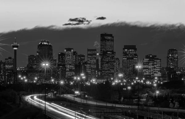 Centro Calgary Skyline Por Noche Alberta Canadá —  Fotos de Stock