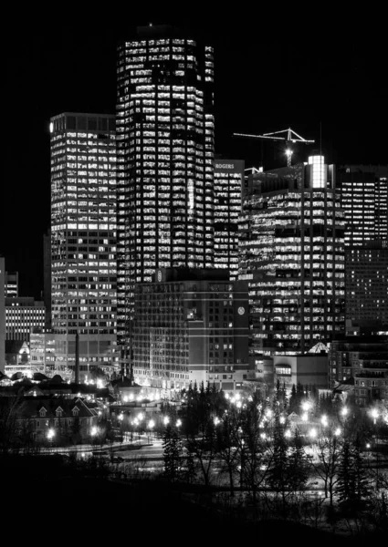 Downtown Calgary Skyline Βράδυ Αλμπέρτα Καναδάς — Φωτογραφία Αρχείου