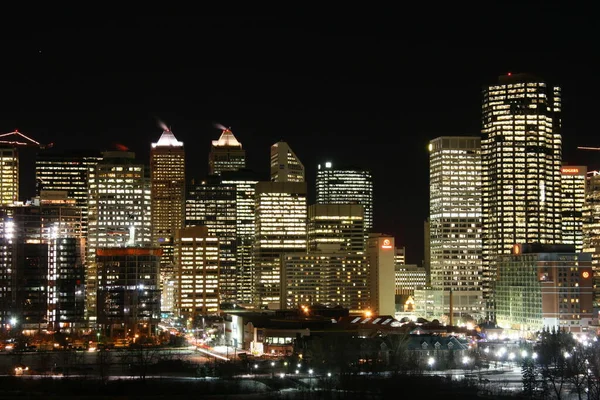 Calgary Belvárosa Éjszaka Alberta Kanada — Stock Fotó