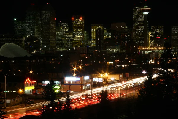 Skyline Der Innenstadt Von Calgary Bei Nacht Alberta Kanada — Stockfoto