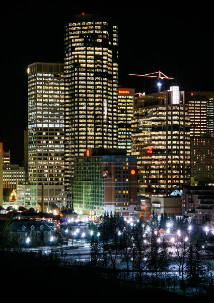 Centro Calgary Skyline Por Noche Alberta Canadá — Foto de Stock