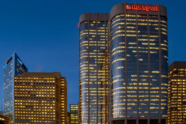 Downtown Calgary Skyline Nachts Alberta Canada — Stockfoto