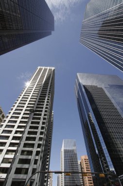 Calgary 'nin şehir merkezindeki gökdelenler manzaralı. - Kanada