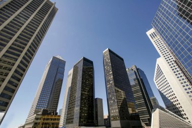 Calgary 'nin şehir merkezindeki gökdelenler manzaralı. - Kanada