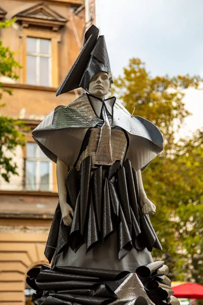 Budapest Hungary Feb 2020 Future Fashion Designers Dress Mannequins Street — Stock Photo, Image