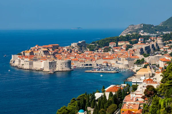 Dubrovnik Croacia Vista Panorámica Desde Ladera Del Puerto Las Colinas — Foto de Stock
