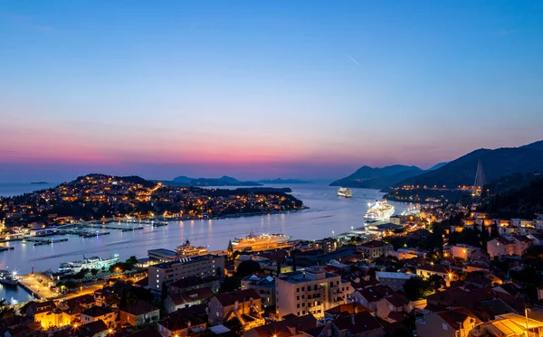Dubrovnik West Harbour Croácia Setembro 2019 Vista Panorâmica Noite Sobre — Fotografia de Stock