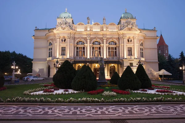 Juliusz Slowacki Theatre by Night in Krakow — Stock Photo, Image