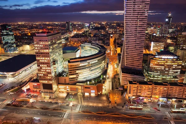 Warsaw Downtown by Night in Poland — Stock Photo, Image