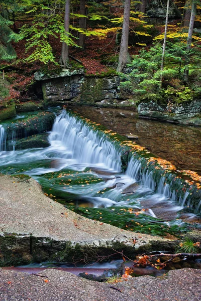 Tranquila corriente de otoño con cascada — Foto de Stock