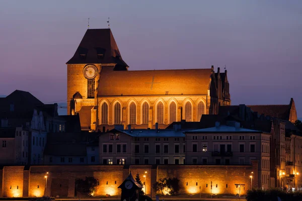Τορούν καθεδρικό ναό τη νύχτα στην Πολωνία — Φωτογραφία Αρχείου