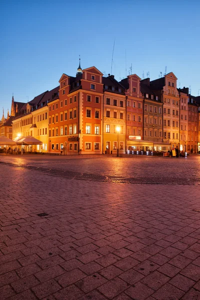 Πόλη του Πλατεία Αγοράς Παληάς Πόλης Βρότσλαβ τη νύχτα — Φωτογραφία Αρχείου