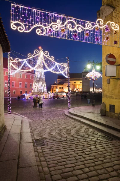 Città Vecchia Di Varsavia Di Notte Di Natale — Foto Stock