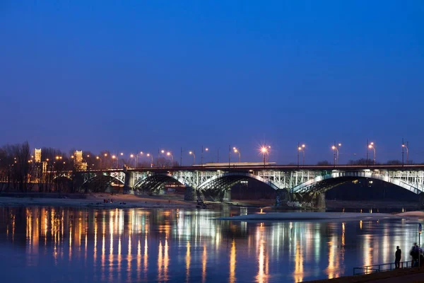 Poniatowski Bridge v noci v Polsku — Stock fotografie