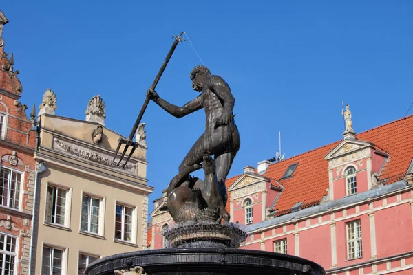 Neptune God of The Sea Fountain in Gdansk — Stock Photo, Image