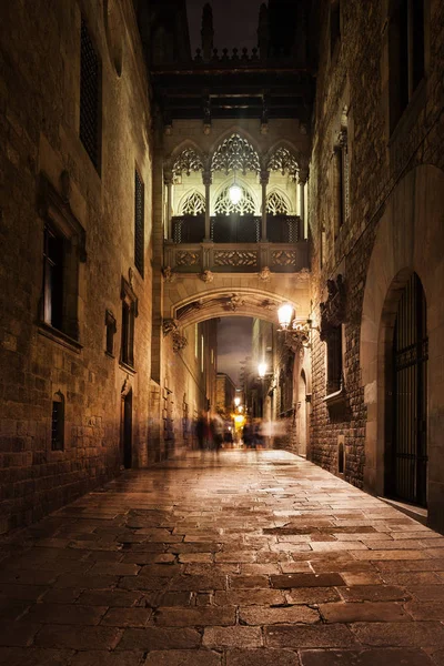 Ponte nel quartiere gotico di Barcellona di notte — Foto Stock