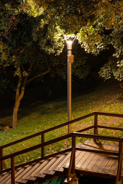 Lámpara de Parque y Escaleras en la Noche —  Fotos de Stock