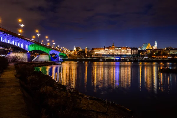 City Skyline Of Warsaw Night River View — Stock Photo, Image