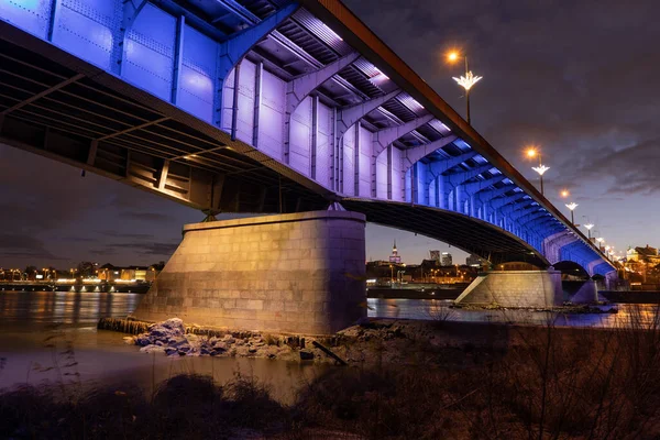Slasko-Dabrowski Bridge At Night In Warsaw — Stock Photo, Image