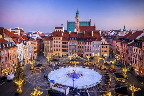 Old Town Square With Ice Rink In Warsaw — Stok fotoğraf