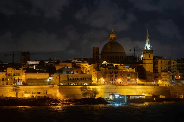 Walled City of Valletta in Malta by Night — 스톡 사진