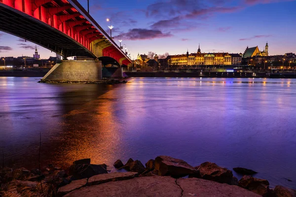 Vista Sul Fiume Del Centro Storico Varsavia Crepuscolo Della Sera — Foto Stock