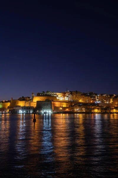 Ville Valette Nuit Malte Vue Panoramique Depuis Grand Port Reflet — Photo