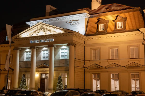 Warszawa Polen December 2019 Hotel Bellotto Natten Stadens Centrum Stjärnigt — Stockfoto