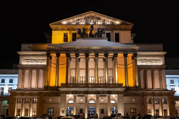 Warszawa Polska Grudnia 2019 Teatr Wielki Opera Narodowa Oświetlone Nocy — Zdjęcie stockowe