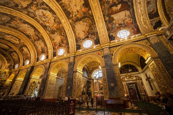 Valletta Malta Października 2019 Barokowe Wnętrze Katedry Jana Spektakularny Kościół — Zdjęcie stockowe