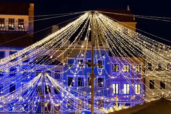 Città Vecchia Varsavia Città Polonia Astratto Natale Notte Festa Illuminazione — Foto Stock