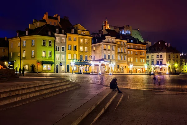 Noche Tranquila Ciudad Varsovia Capital Polonia Coloridas Casas Alquiler Plaza —  Fotos de Stock