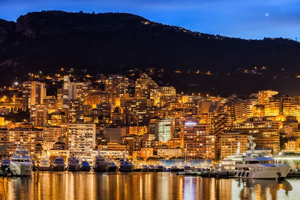 Nachtbeleuchtung Des Fürstentums Monaco Küstenlandschaft — Stockfoto
