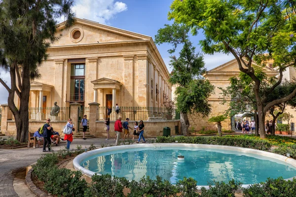 Valletta Málta Október 2019 Felső Barrakka Gardens Kert Szökőkúttal Egykori — Stock Fotó