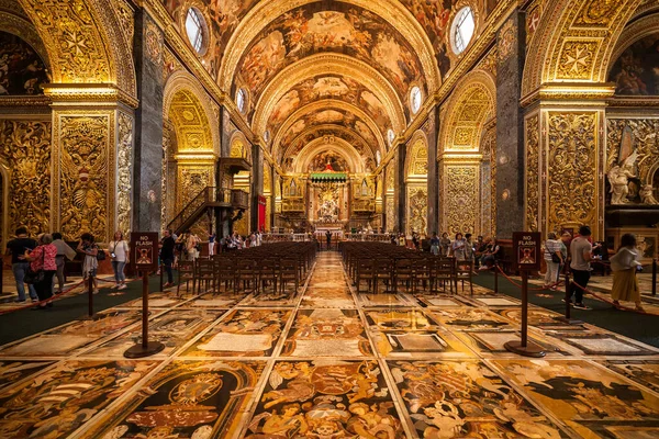 Valletta Malta Października 2019 Wnętrze Katedry Jana Barokowe Wnętrze Kościół — Zdjęcie stockowe