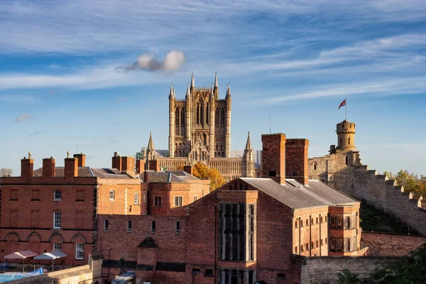 Stadt Lincoln England Vereinigtes Königreich Stadtbild Mit Lincoln Kathedrale Ganz — Stockfoto